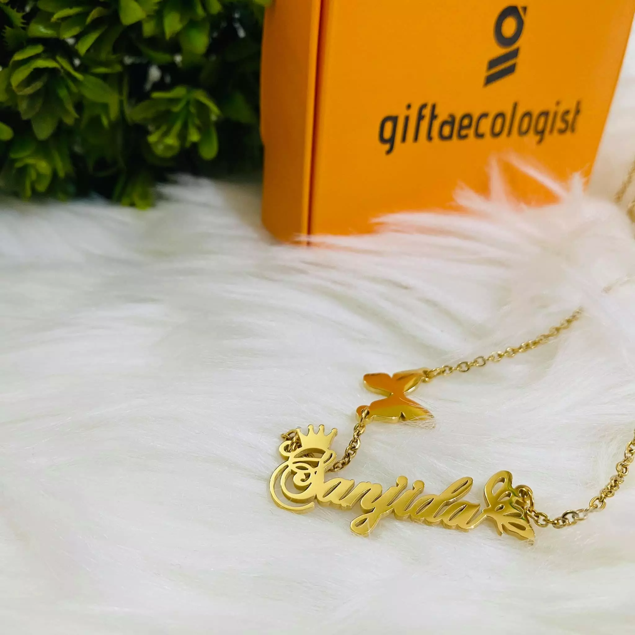 Customized Side Chain Butterfly F9 Crown Butterfly Name Necklace 2